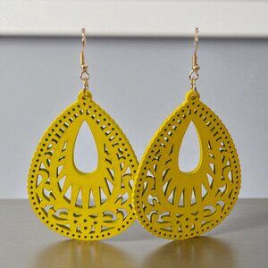 Wood Hollow Out Drop Earrings